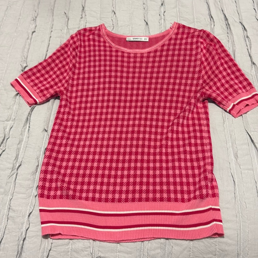 Zara Pink Gingham Short Sleeve Knit